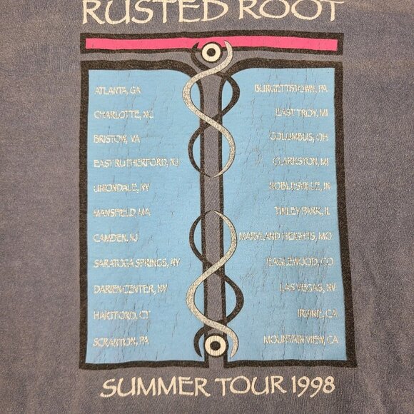 Vintage 1998 Rusted Root Summer Tour Shirt Adult Lage Cities Dates Anvil 90's - Picture 7 of 8